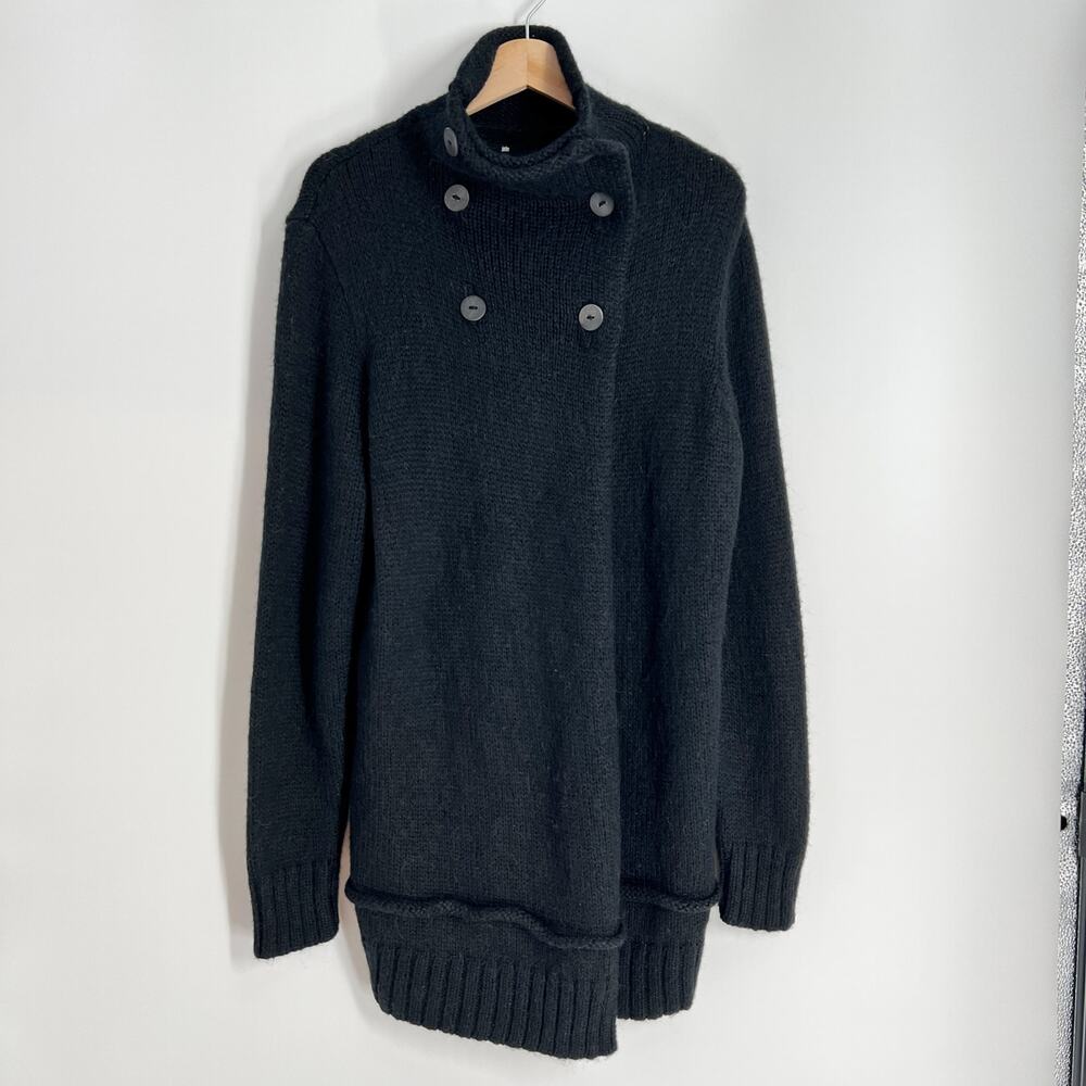 Jarbo Alpaca Wool Blend Cardigan Women Large Black Chunky Knit Long Line Peru